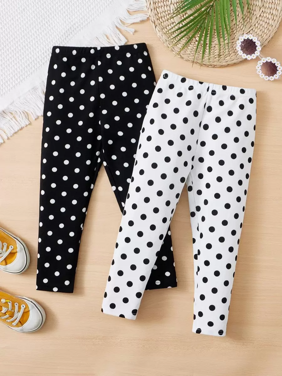 SHEIN Leap Crew 少女2入組圓點打底褲