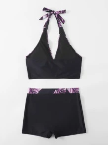 熱帶印花掛脖夏季海灘比基尼套裝 - 彩色 - 查看 4