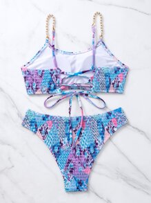 SHEIN Swim 全印花露脊夏日沙灘比基尼套裝 - 彩色 - 查看 2