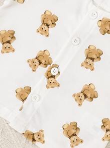 Baby Bear Print Tee & Shorts - White - View 4