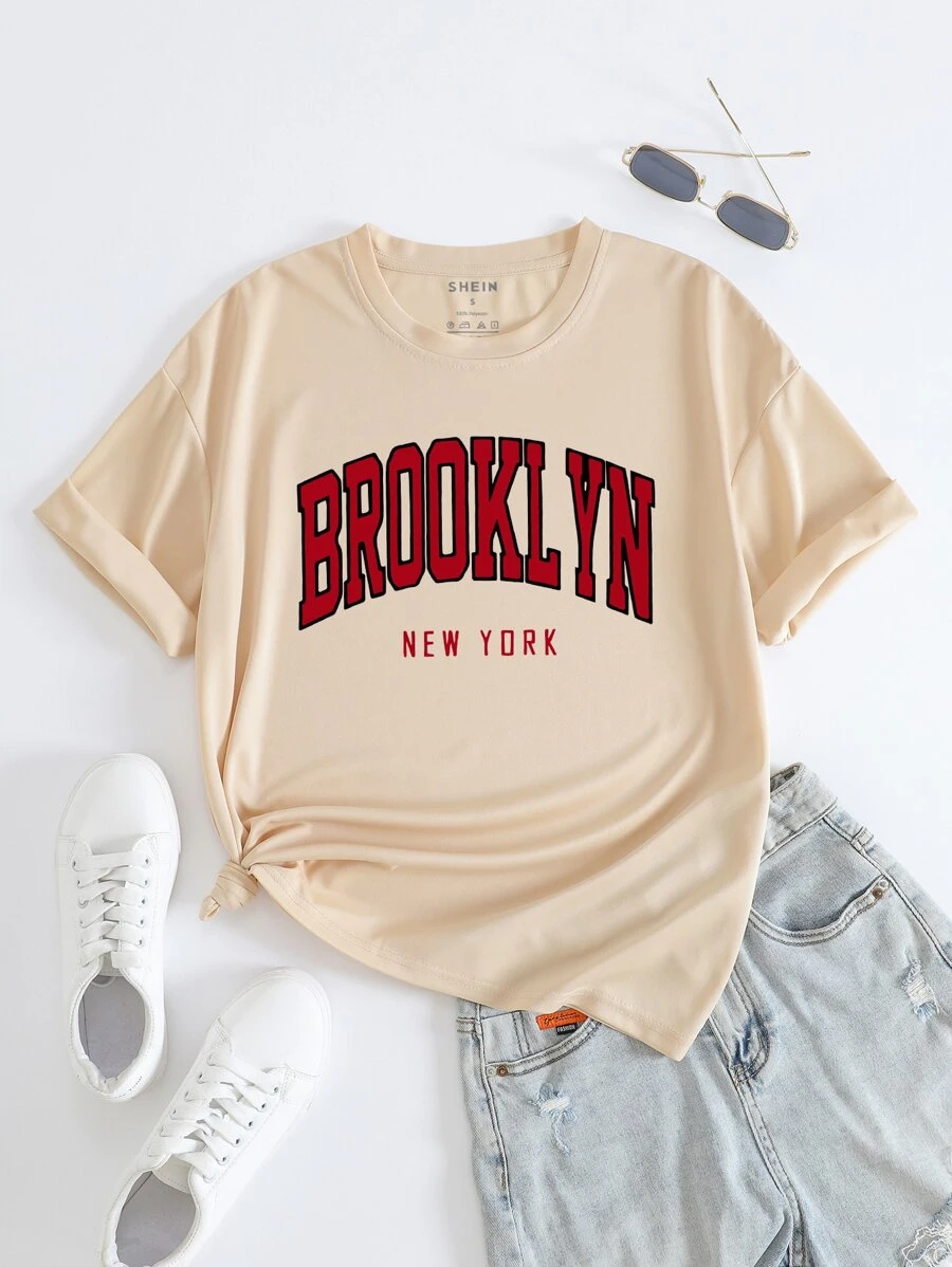 INAWLY Letter Graphic Tee - Apricot - View 1