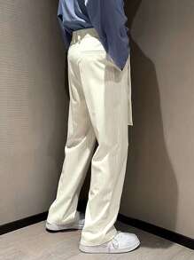 Manfinity Men Vertical Stripe Print Suit Trousers - Apricot - View 2