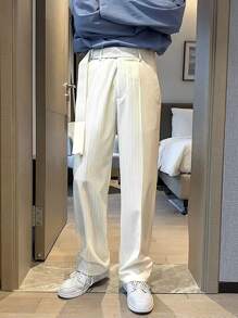 Manfinity Men Vertical Stripe Print Suit Trousers - Apricot - View 1