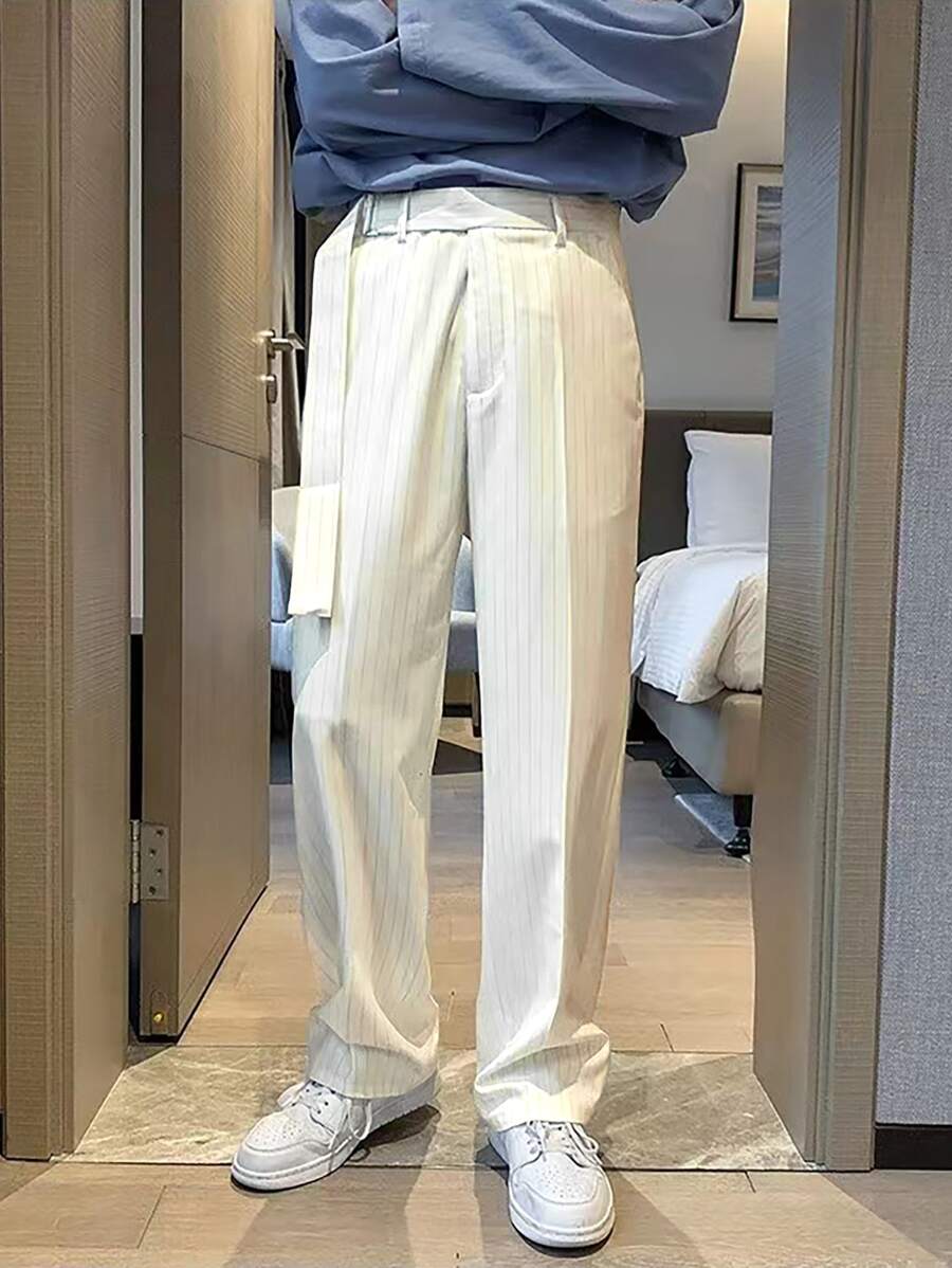 Manfinity Men Vertical Stripe Print Suit Trousers - Apricot - View 1