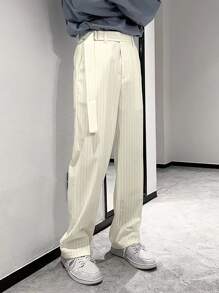 Manfinity Men Vertical Stripe Print Suit Trousers - Apricot - View 4