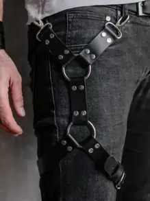 Vòng chữ O nam & Thắt lưng Garter trang trí đính đá - màu đen - Xem 1