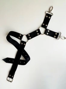 Vòng chữ O nam & Thắt lưng Garter trang trí đính đá - màu đen - Xem 2