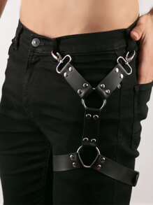 Vòng chữ O nam & Thắt lưng Garter trang trí đính đá - màu đen - Xem 4