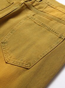 男士心形与字母拼布破洞磨边碎布缝线破洞磨边牛仔裤 - 芥末黃 - 查看 6