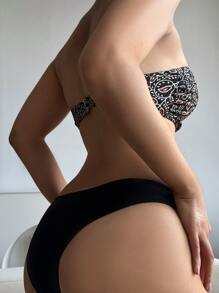 Leaf Print Bandeau Summer Beach Bikini Set Strapless Summer Beach Bikini Set, Vacation Bikini - Multicolor - View 2