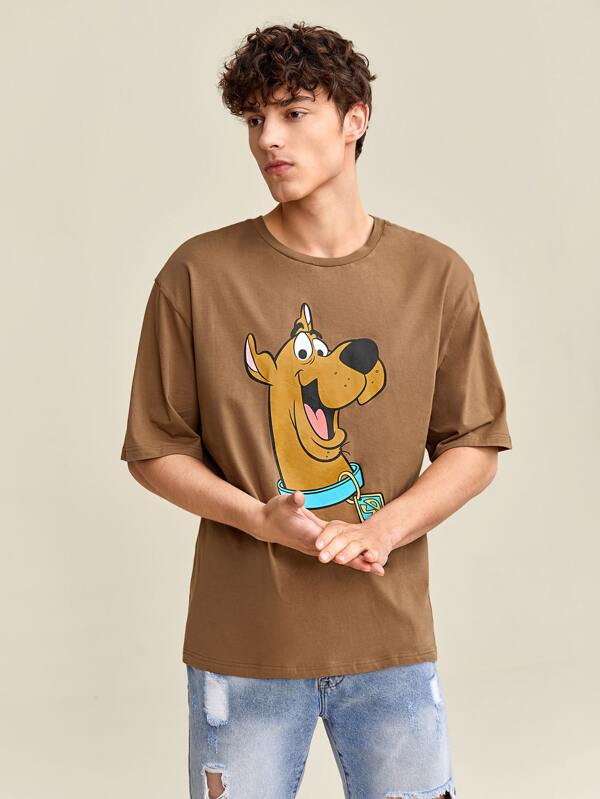SCOOBY-DOO X SHEIN Tricou maro cu mânecă scurtă pentru bărbați, vară, retro, distracție, distracție, grafică