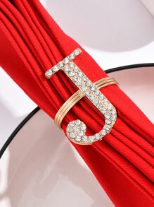 1pc Rhinestone Letter Decor Napkin Ring - Gold - View 1