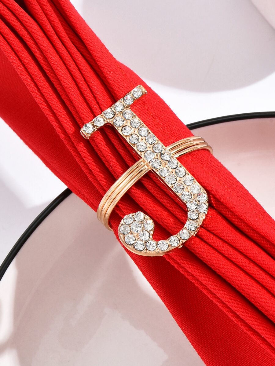 1pc Rhinestone Letter Decor Napkin Ring - Gold - View 1