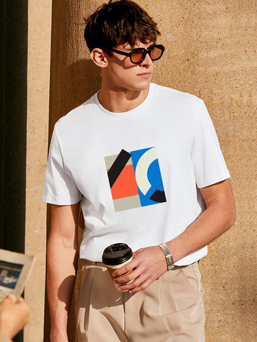 Men Geo Print Tee - White - View 1