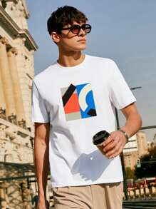 Men Geo Print Tee - White - View 3