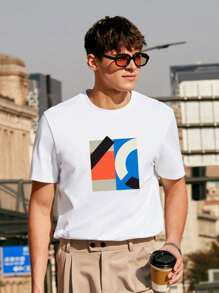 Men Geo Print Tee - White - View 4