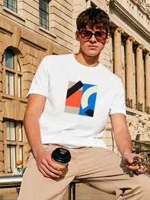 Men Geo Print Tee - White - View 6