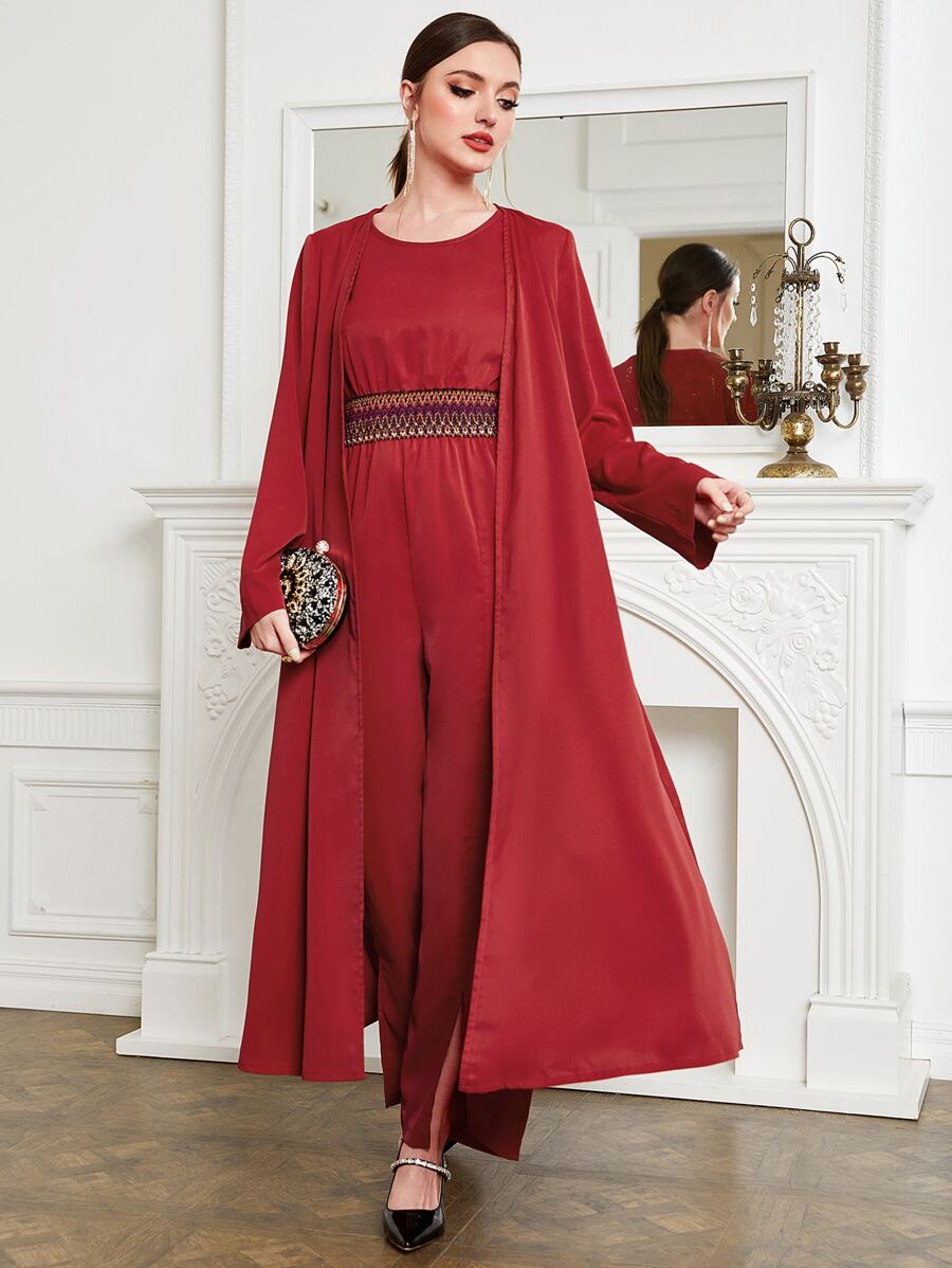 Al Najma Geo Tape Tank Jumpsuit & Coat - Red - View 1