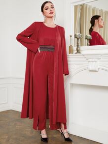Al Najma Geo Tape Tank Jumpsuit & Coat - Red - View 5