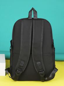 字母贴布装饰纯色大容量多功能背包手提包，多口袋笔记本电脑手提背包，商务工作日用背包，大学书包，女士防水背包，适合户外旅行、日常通勤、上学、学校用品，商务休闲，经典休闲，大容量，适合青少年女孩、女性、大学生、职场新人及白领，是返校、大学、办公、度假、海滩的理想之选。 - 黑色 - 查看 4