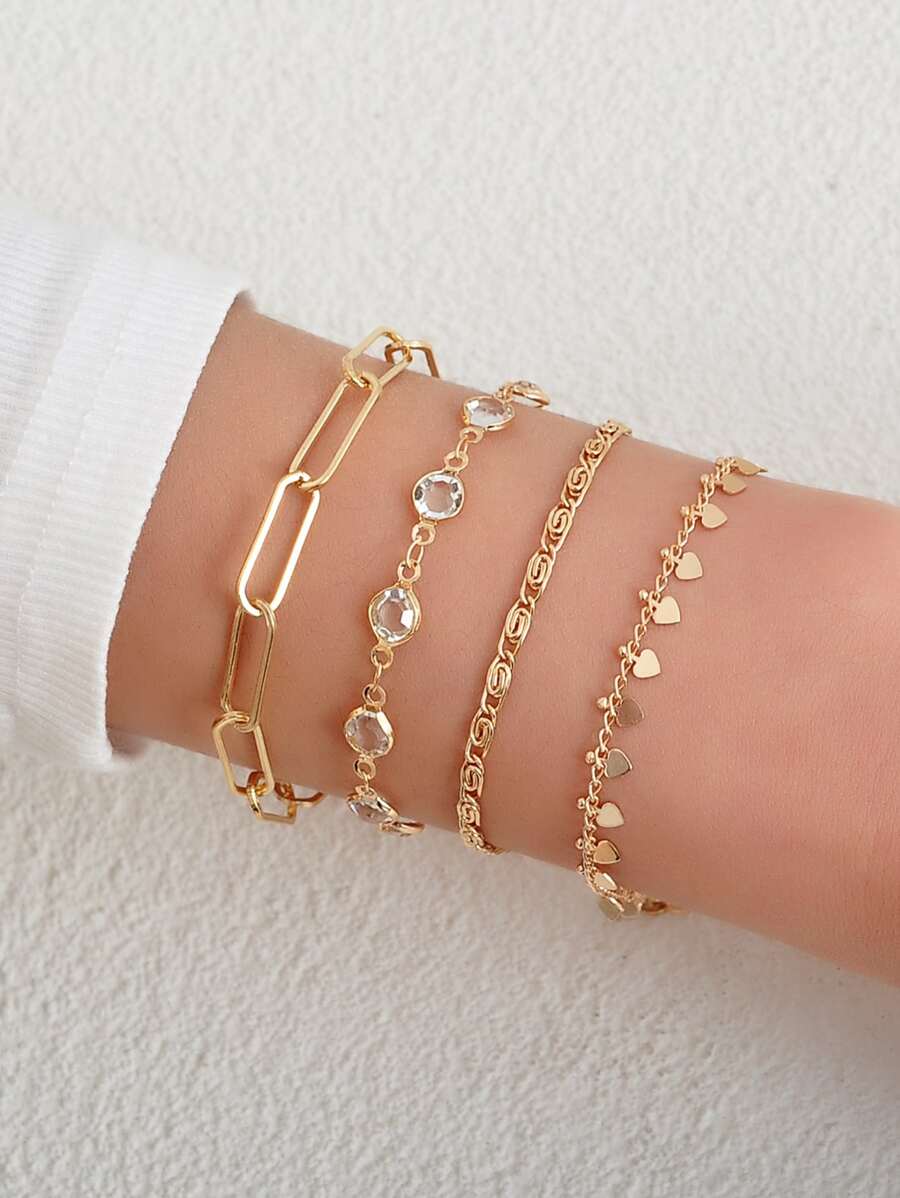 Set de 4 piezas de pulseras con forma de corazón de cristal simple y a juego con cualquier atuendo (número aleatorio de cuentas) - Regalo para San Valentín, mamá, madre, Día de la Madre - Amarillo Oro - Ver 1