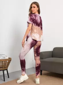 SHEIN LUNE Tie Dye Drop Shoulder Top & Leggings Set - Multicolor - View 2