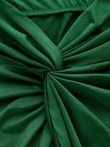 SHEIN ICON Tie Back Halter Top & Twist Front Skirt - Dark Green - View 3