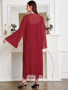 Modelyn Burgundy Red Open Front Trumpet Sleeve Coat & Slip Dress - Burgundy - View 2