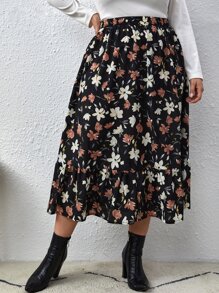 SHEIN Clasi 大碼印花荷葉邊半身裙 - 彩色 - 查看 5