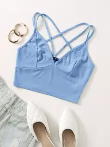 Mulvari Top de sujetador enjaulado trasero de canalé - Celeste - Ver 1