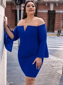 SHEIN Belle Đầm Plus Size màu trơn Thanh lịch - Xanh đậm - Xem 4