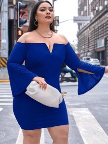 SHEIN Belle Đầm Plus Size màu trơn Thanh lịch - Xanh đậm - Xem 5