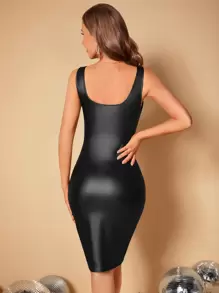 SHEIN BAE Solid PU Leather Bodycon Dress