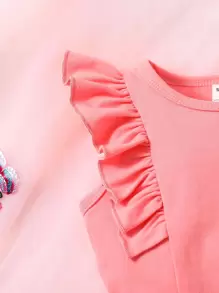Chaleco De Niña Con Volantes Y Pantalones Cortos De Volantes Con Lazo Y Estampado Floral En La Parte Delantera - Multicolor - Ver 6