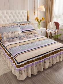 Striped Print Print Bed Skirt - Multicolor - View 1