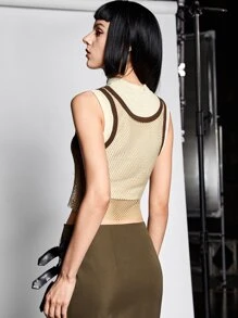 SHEIN ICON Áo hai dây cắt Tương phản ràng buộc màu trơn Giải trí - Màu be - Xem 3