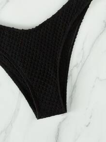 SHEIN Swim 纹理比基尼套装可调节肩带吊带文胸和高腰下装两件套泳衣夏季 - 黑色 - 查看 4
