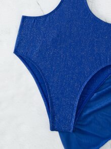 鏤空鋼圈連體泳衣附沙灘裙 - 藍色 - 查看 6