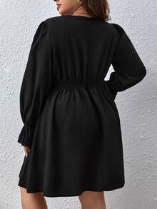 SHEIN Privé Plus Guipure Lace Trim Flounce Sleeve Dress - Black - View 2