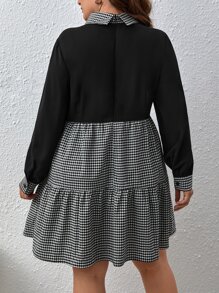 SHEIN Clasi Plus Gingham Print Ruffle Hem Dress - Black and White - View 2