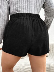 SHEIN Privé 大碼高腰圍裹燈芯絨裙裤 - 黑色 - 查看 2
