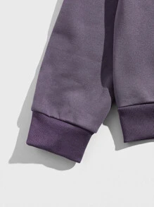 ROMWE MEN Guys Eagle Print Kangaroo Pocket Drawstring Thermal Hoodie - Purple - View 3