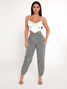 SHEIN PETITE Pantalones fruncido de cintura elástica - Gris - Ver 6