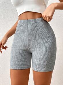 SHEIN Essnce Shorts biker unicolor tejido de canalé - Gris - Ver 5