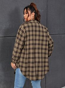 SHEIN EZwear Plus Plaid Print Button Front Shirt - Multicolor - View 2