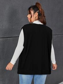 SHEIN Essnce Plus Button Front Sleeveless Coat - Black - View 2