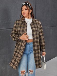 SHEIN EZwear Plus Plaid Print Button Front Shirt - Multicolor - View 3