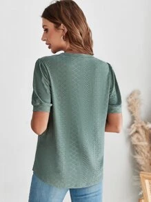 SHEIN LUNE Áo thun nữ Tranh thêu màu trơn Giải trí - Màu xanh Cadet - Xem 2