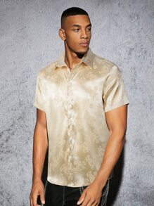 Manfinity 男士花卉圖案提花緞面襯衫