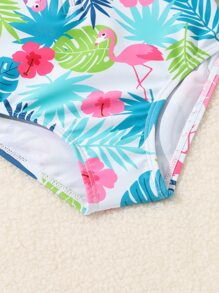 SHEIN 寶寶女孩熱帶印花拉鍊前開式單件泳衣配發帶 - 彩色 - 查看 5